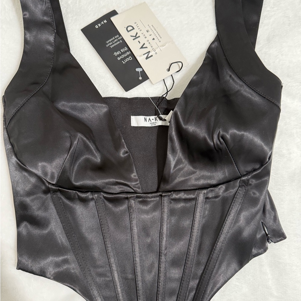 NA-KD Black Satin Crop Top
